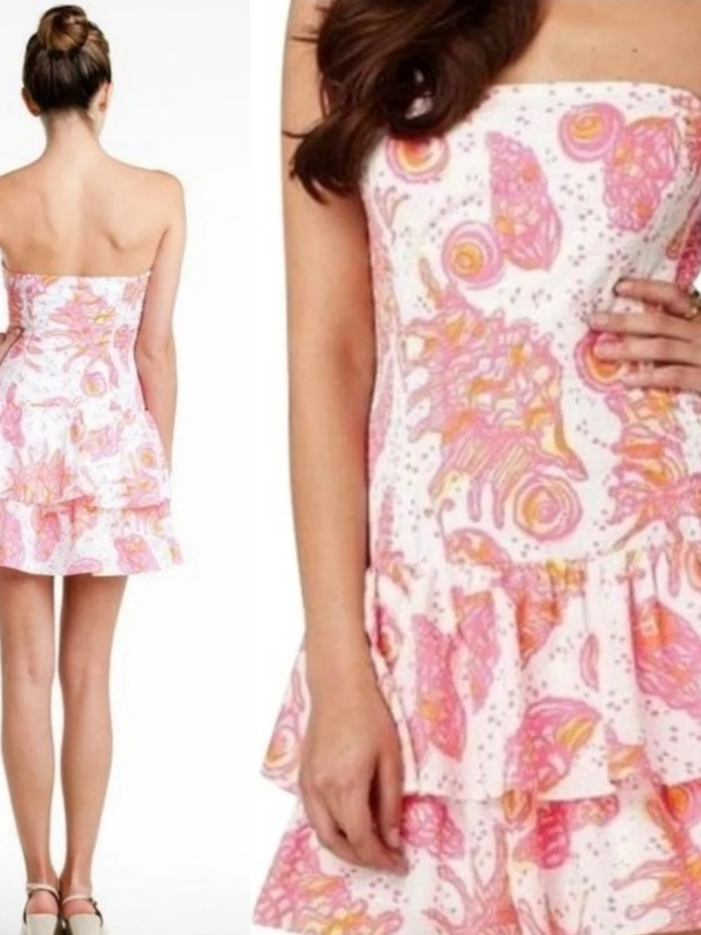Lilly Pulitzer Elinor Strapless Drop Waist Dress size XS Conched Out Pink Orange - Picture 3 of 5